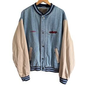 90s Vintage Port Authority Denim Varsity Jacket 1st gen Mazda Miata Donna XL